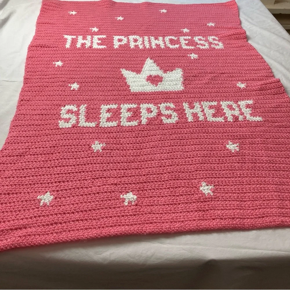 Hand Crochet Afghan Princess Baby Blanket Throw Pink